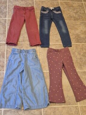 Lot Of 4 Girls Size 5 Casual Pants, Assortment Of Brands